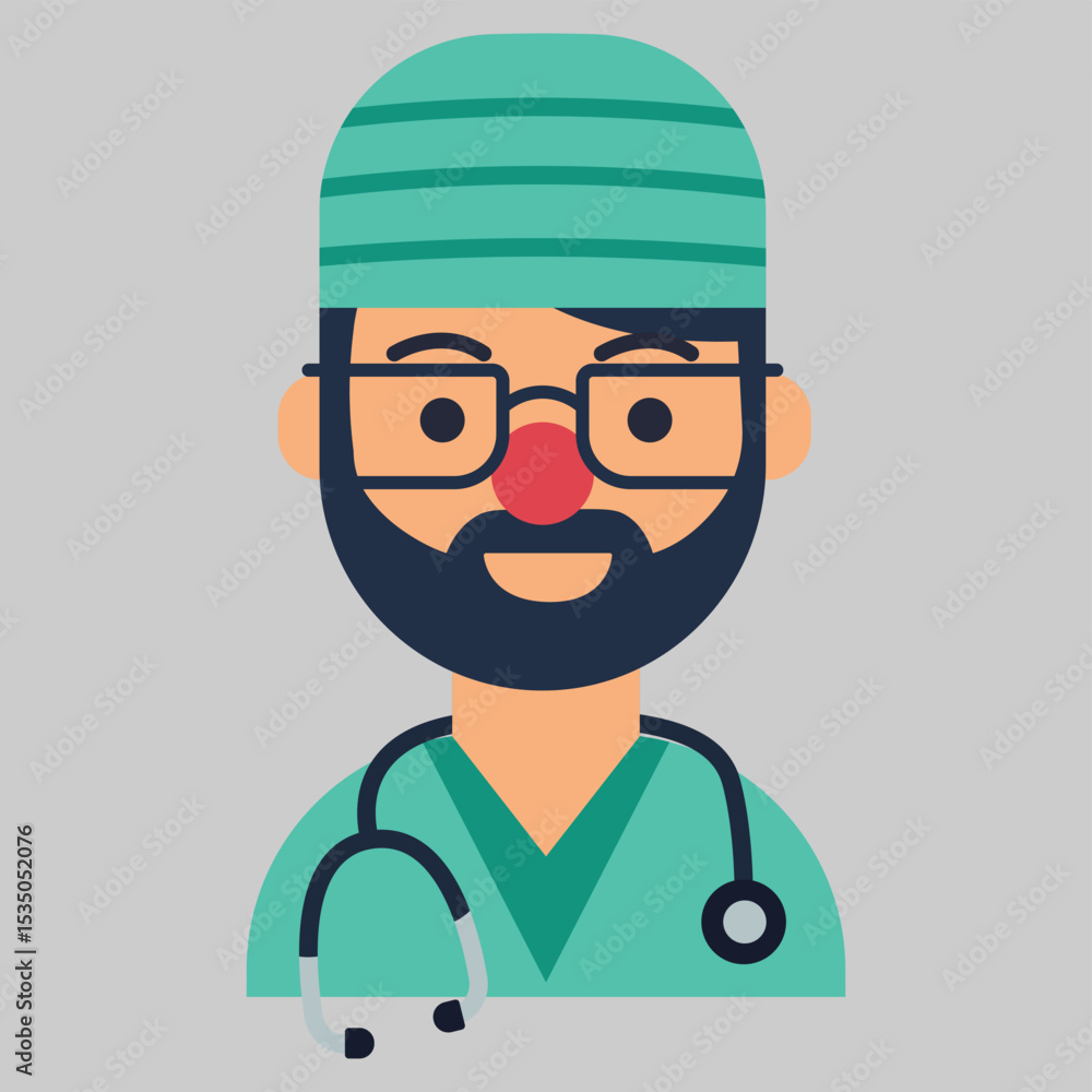 Funny Cartoon Doctor Illustration Medical Professional with a Red Nose Funny Cartoon Doctor Illustration Medical Professional with a Red Nose