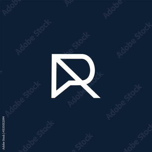 Abstract letter R logo concept with geometric design elements on blue color