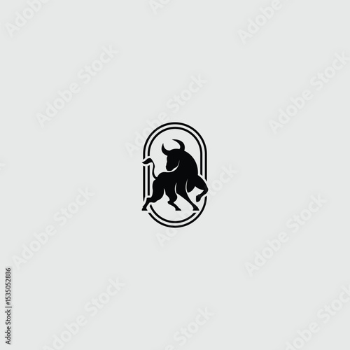 Black bull silhouette emblem encapsulated within a sophisticated frame