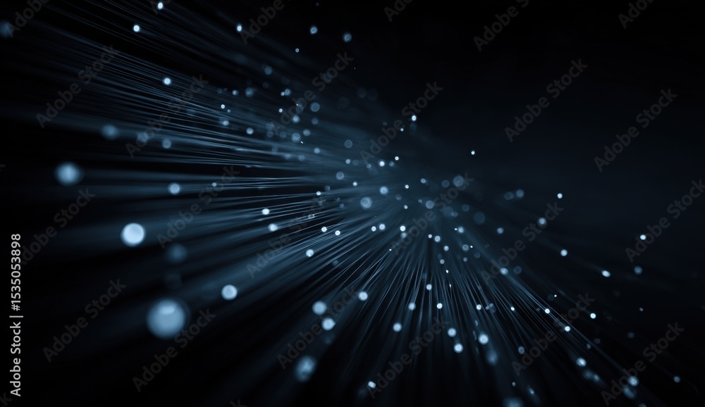 Fototapeta premium Captivating Abstract Illustration Features Luminous Optical Fibers and Glowing Spheres on Dark Background, creating a modern effect.