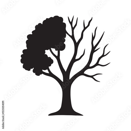 Half Alive Half Dead Tree Symbolizing Climate Change and Deforestation