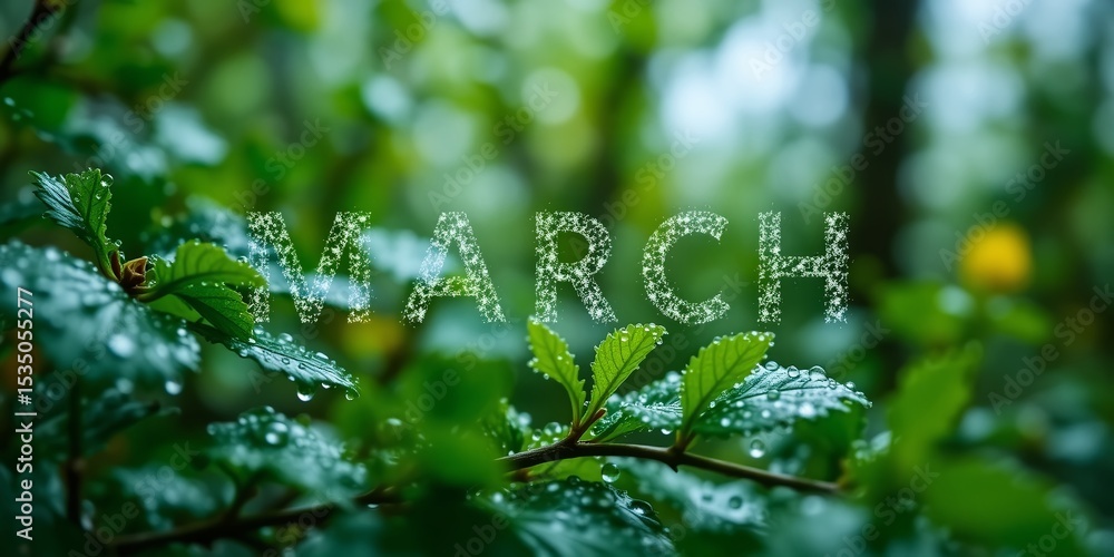 March Greeting Card Design with Nature Elements March Greeting Card Design with Nature Elements