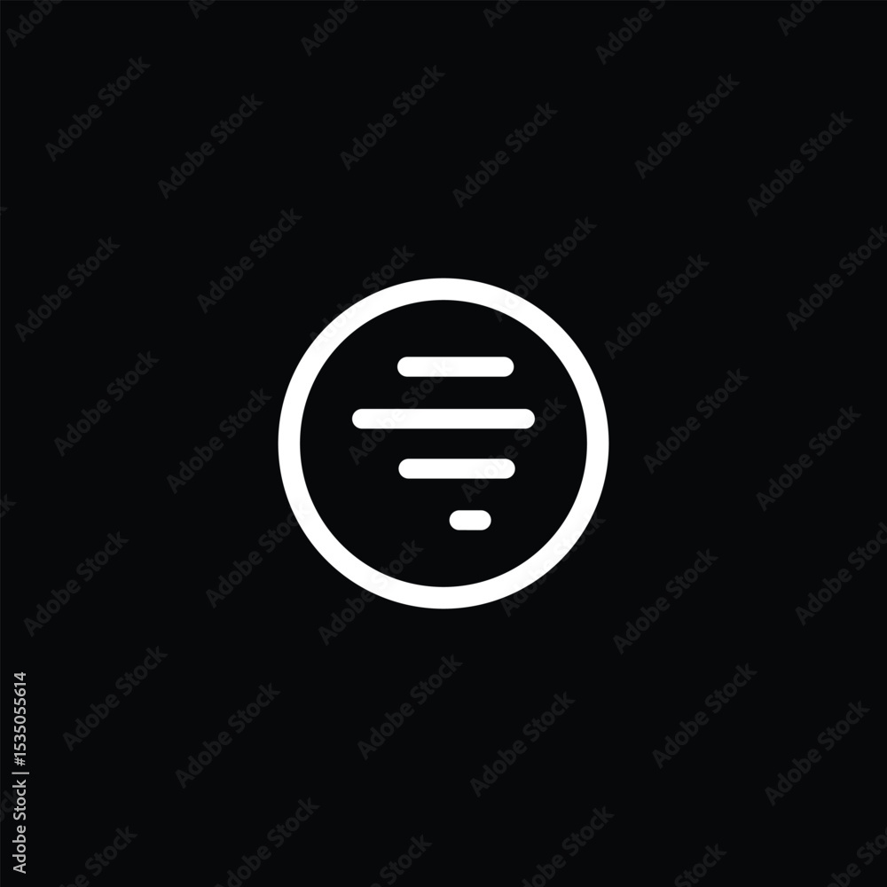 Minimalist white circle with horizontal lines on a stark black background Minimalist white circle with horizontal lines on a stark black background