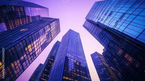 Wallpaper Mural Modern skyscrapers reaching towards a vibrant twilight sky.  Glass facades reflecting the light Torontodigital.ca