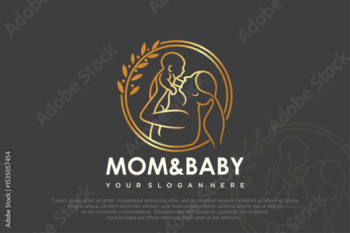 Mother and baby logo. Mom holding her child in her arms , vector illustration