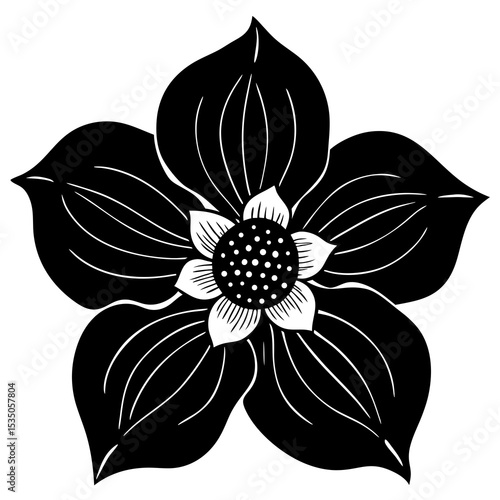 Dogwood Blossom Vector | Generative AI & Linocut Silhouette Floral Design