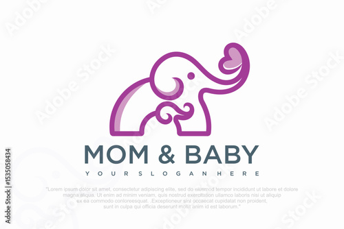 elephant logo baby and mom design template . vector illustration
