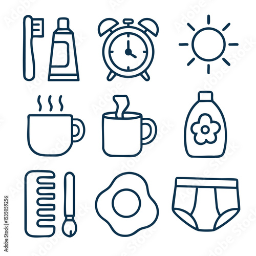 Toothbrush toothpaste alarm clock sun coffee tea detergent comb egg underwear evoke daily