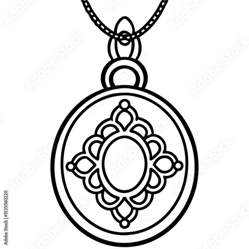 Vintage Locket Line Art Illustration