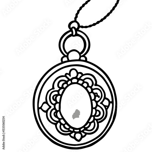 Vintage Locket Line Art Illustration