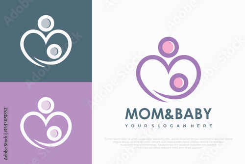 Mother and baby Heart shape Logo design . Medicine Clinic Care Logotype . vector illustration