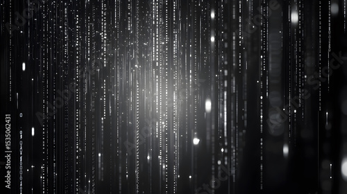 Vertical streams of light and particles against a dark background, creating a digital rain effect.