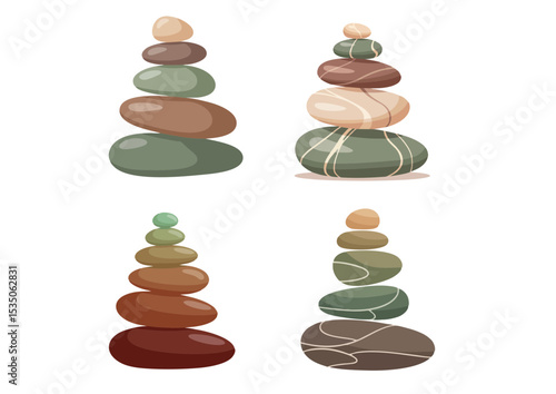 Stacked smooth stones in a vertical column with calming earth tones representing harmony and balance on transparent background