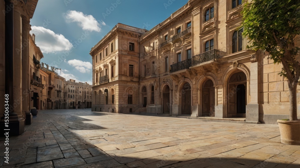Fototapeta premium Sunny urban plaza with historic buildings