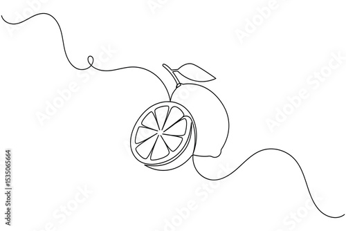 Lemon fruit continuous one line art drawing for minimalist organic food branding and healthy lifestyle concepts
