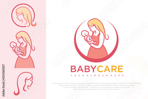 Mother and baby logo. Mom holding her child in her arms , vector illustration