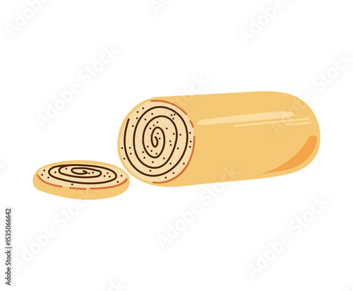 Hand Drawn Swiss Roll Cake with Sliced Piece
