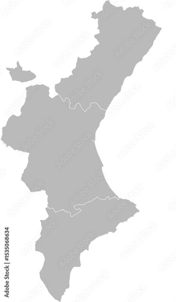 Fototapeta premium Valencian Community, Spain – administrative vector map with province boundaries (Web Mercator projection, PPT-compatible & fully editable)