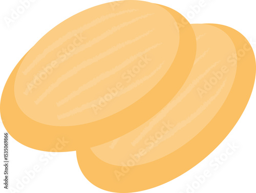 납작하게 썬 두 조각의 감자 또는 편평한 모양의 음식 일러스트
