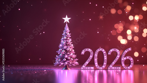 Festive 2026 New Year Celebration with Christmas Tree and Sparkling Lights
