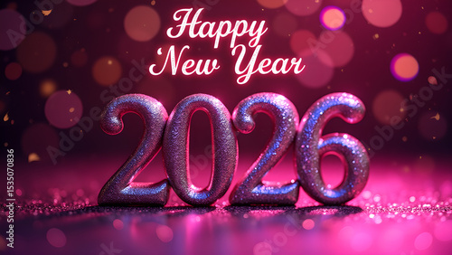 Sparkling New Year: A Festive Close-Up of Glittering '2026' with Bokeh Lights