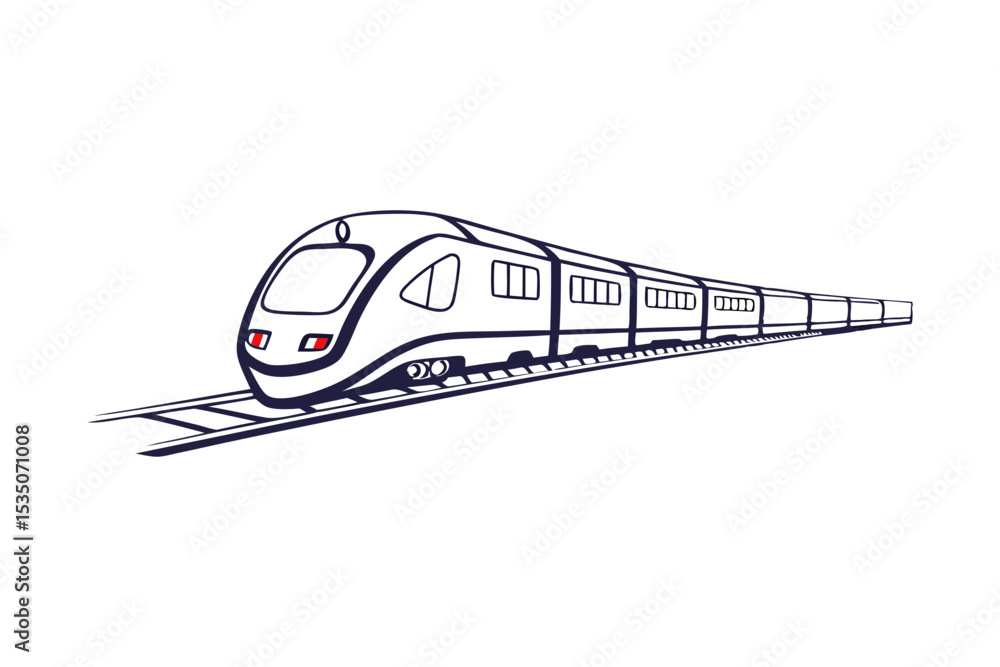 Fototapeta premium Minimal Train and Railroad Track Line Drawing