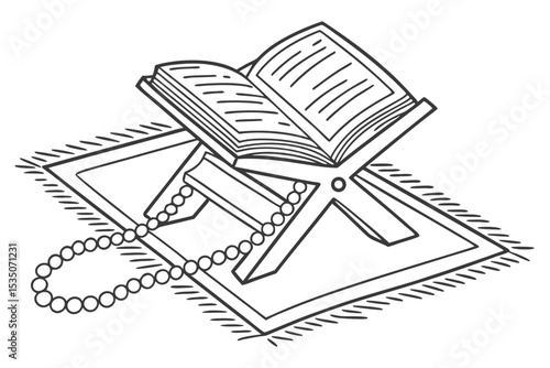 black and white quran on stand clip art preview