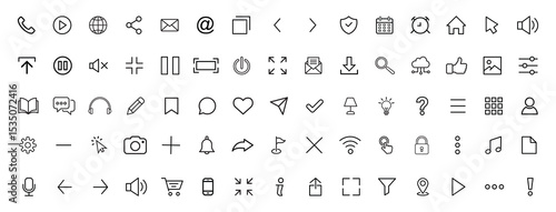  Set of Website Interface thin line icons. User Interface icons. Basic Web icons collection. Vector illustration .