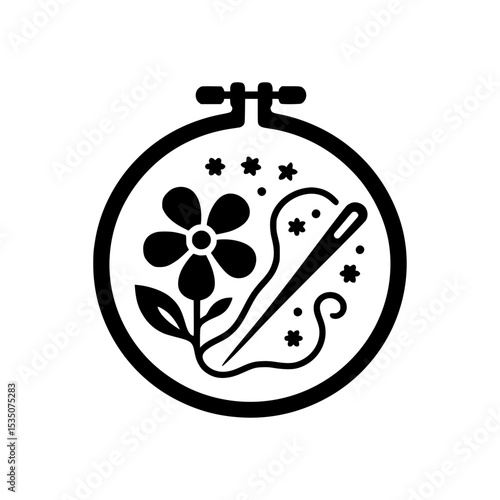 Embroidery hoop with flower design needlework icon