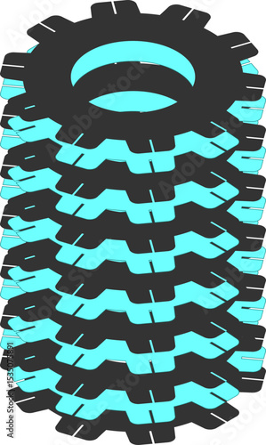 쌓여 있는 시안색과 검은색 톱니바퀴 스택