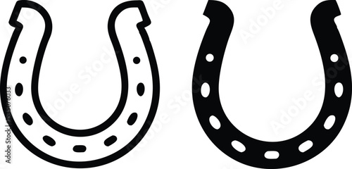 Minimalist Black and White Horseshoe Icon in Simple Line Art Vector with Detailed Accents