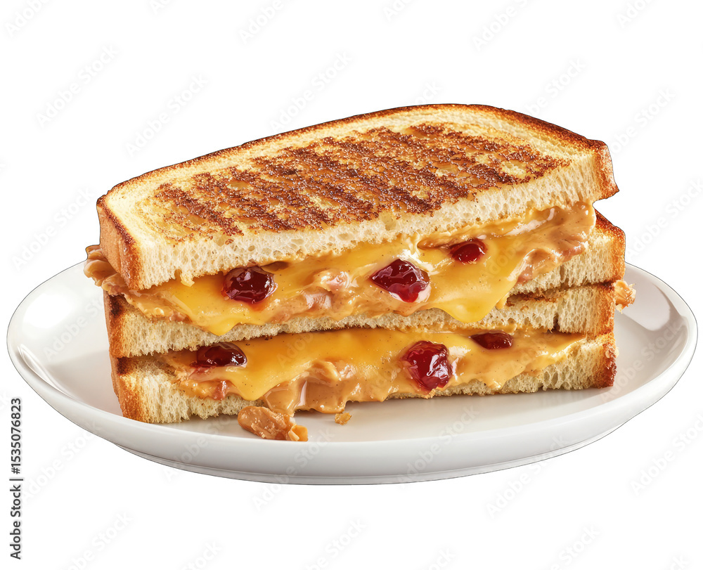 Grilled peanut butter and jelly sandwich with melted cheese Grilled peanut butter and jelly sandwich with melted cheese