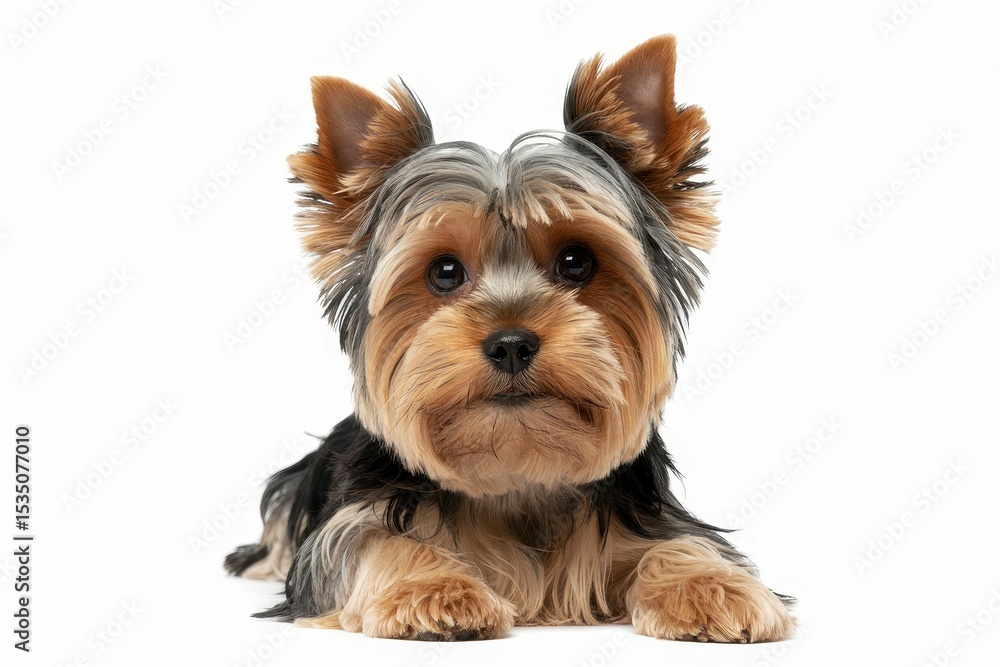 Ravishing adorable yorkshire terrier dog portrait on white isolated background. isolated, white background Ravishing adorable yorkshire terrier dog portrait on white isolated background. isolated, white background