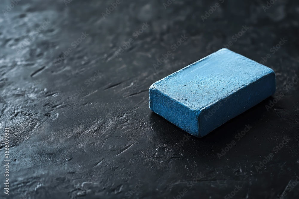 High Definition Visual of Blue Piece of Chalk on Black Table High Definition Visual of Blue Piece of Chalk on Black Table