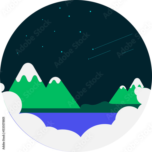 별빛 산야 일러스트 / Mountain Night Landscape Illustration