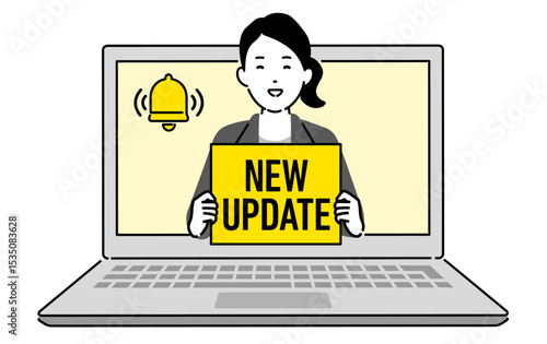 パソコンのアップデート通知・新着情報のお知らせイラスト素材