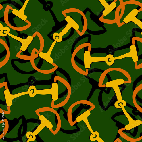 Abstract Hand Drawing Horse Bit Chains Seamless Vintage Vector Pattern Isolated Background