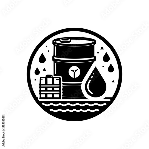 Oil barrel and container with droplets icon