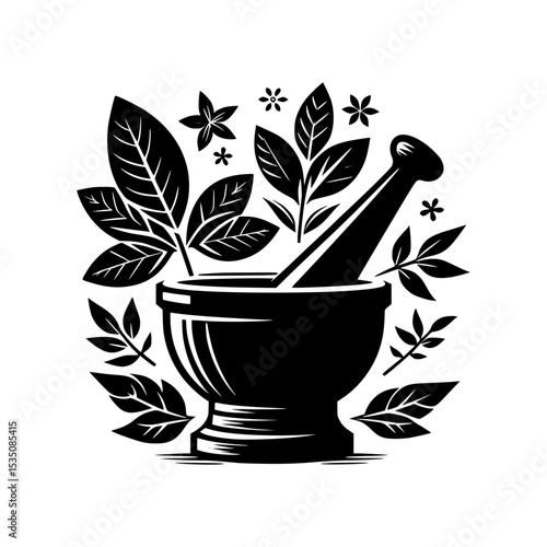 Herbal medicine mortar and pestle illustration