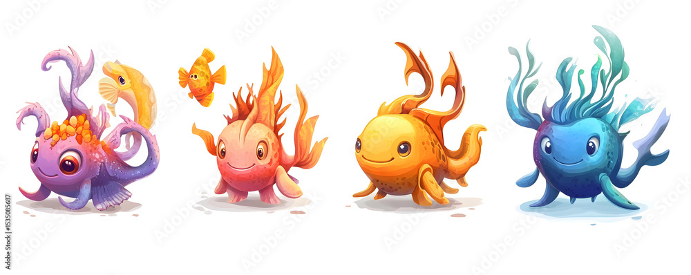 Fototapeta premium Colorful cartoon fish characters
