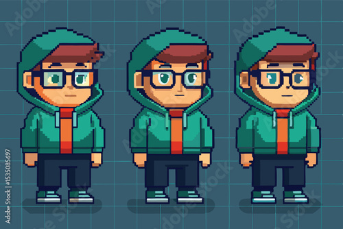 Programmer Character Pixel Art Model Sheet