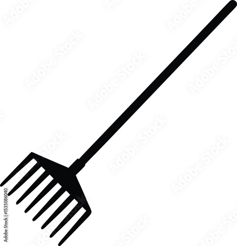 Black Garden Rake Silhouette On White Background
