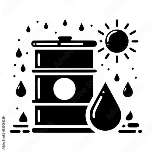 Oil barrel icon with sun and droplets