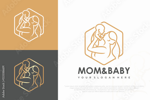 Mother and baby logo. Mom holding her child in her arms , vector illustration