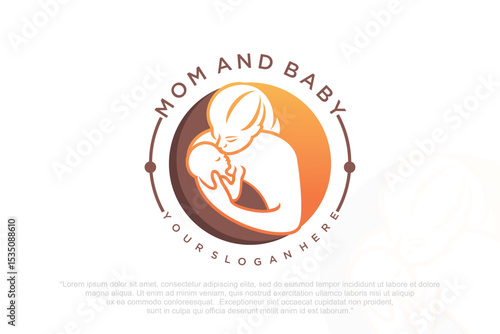Mother and baby logo. Mom holding her child in her arms , vector illustration