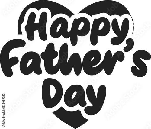 Bold and Playful Black Graphic Text Reading “Happy Father’s Day” Enclosed in a Heart Shape – Festive and Celebratory Typography Design for Honouring Dads