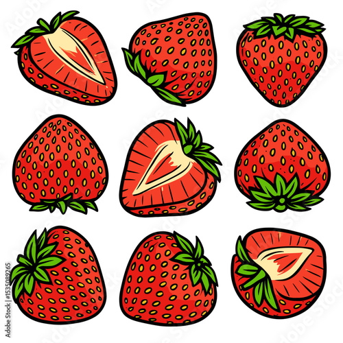 Strawberry Doodle Illustrations Strawberry Drawing Group Set