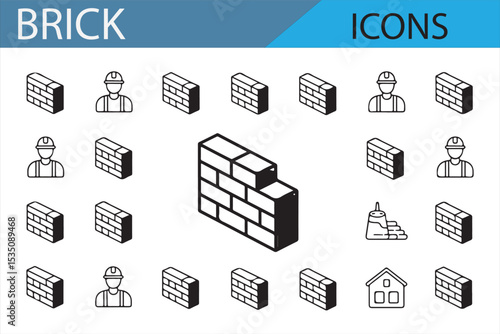 A variety of brick icons representing masonry, wall construction, and home building
