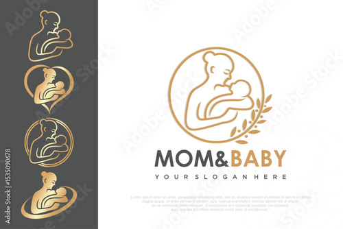 Mother and baby logo. Mom holding her child in her arms , vector illustration