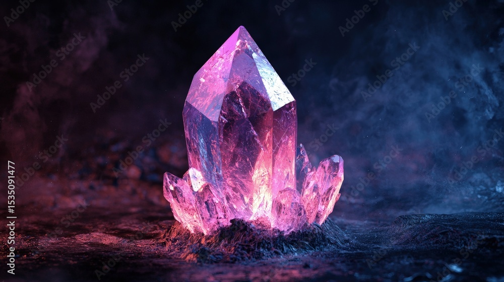 Obraz premium Glowing crystal cluster on a dark surface.